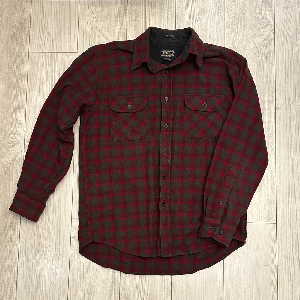 Pendleton Men's Merino Wool Dark Red and Blue Checkered Shirt